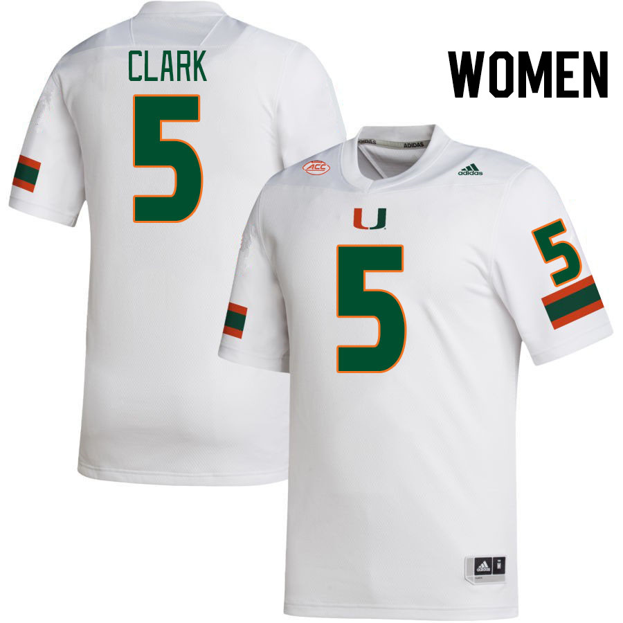 Women #5 C.J. Clark Miami Hurricanes College Football Jerseys Stitched-White